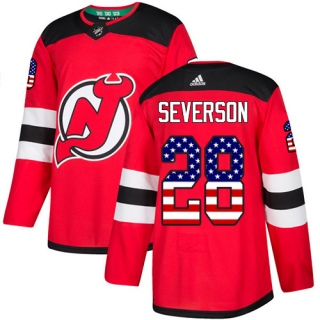 Men's Damon Severson New Jersey Devils Adidas USA Flag Fashion Jersey - Authentic Red