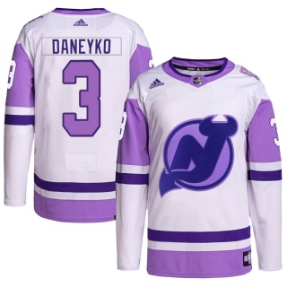 Men's Ken Daneyko New Jersey Devils Adidas Hockey Fights Cancer Primegreen Jersey - Authentic White/Purple
