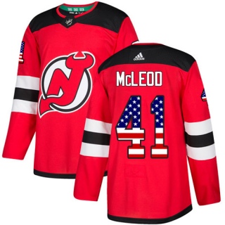 Men's Michael McLeod New Jersey Devils Adidas USA Flag Fashion Jersey - Authentic Red