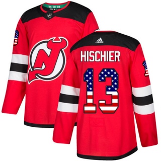 Men's Nico Hischier New Jersey Devils Adidas USA Flag Fashion Jersey - Authentic Red