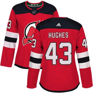 Women's Luke Hughes New Jersey Devils Adidas Home Jersey - Authentic Red