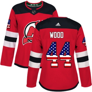 Women's Miles Wood New Jersey Devils Adidas USA Flag Fashion Jersey - Authentic Red