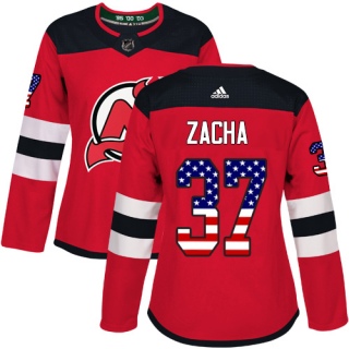 Women's Pavel Zacha New Jersey Devils Adidas USA Flag Fashion Jersey - Authentic Red