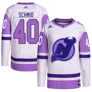 Youth Akira Schmid New Jersey Devils Adidas Hockey Fights Cancer Primegreen Jersey - Authentic White/Purple