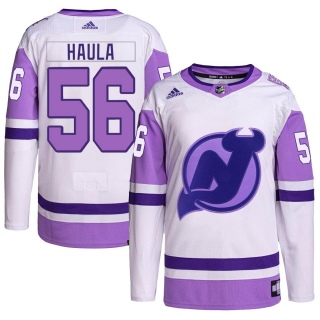 Youth Erik Haula New Jersey Devils Adidas Hockey Fights Cancer Primegreen Jersey - Authentic White/Purple