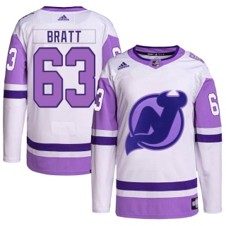 Youth Jesper Bratt New Jersey Devils Adidas Hockey Fights Cancer Primegreen Jersey - Authentic White/Purple